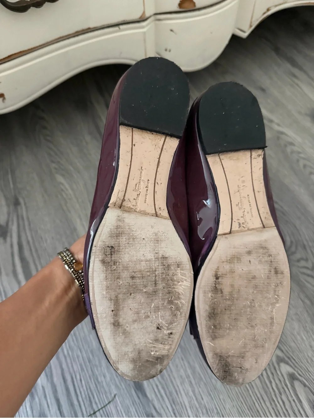 Salvatore Ferragamo Plum Patent Leather Vara Bow Flats